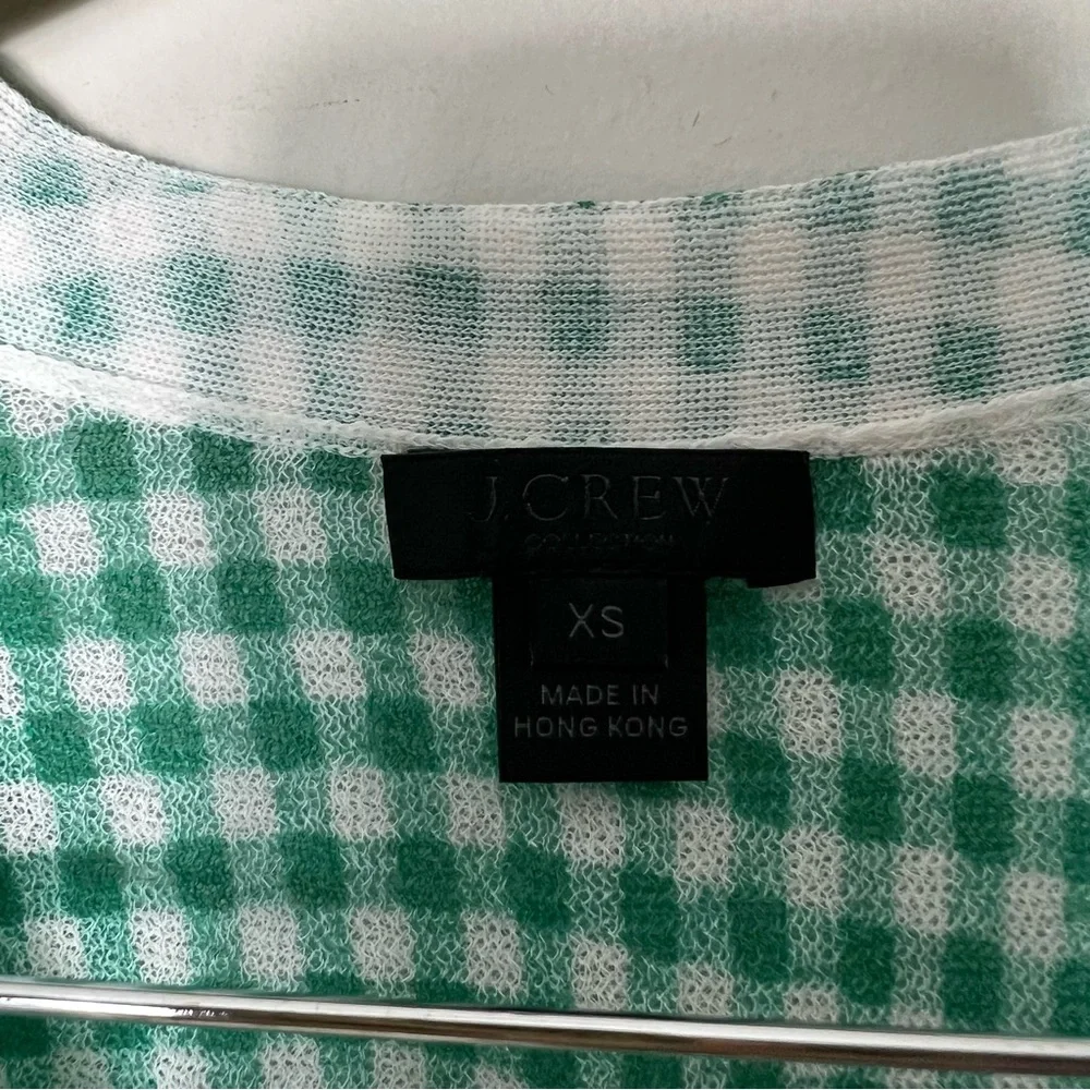 J. Crew Collection Gingham Green White Cardigan Sweater Long Cotton XS 190